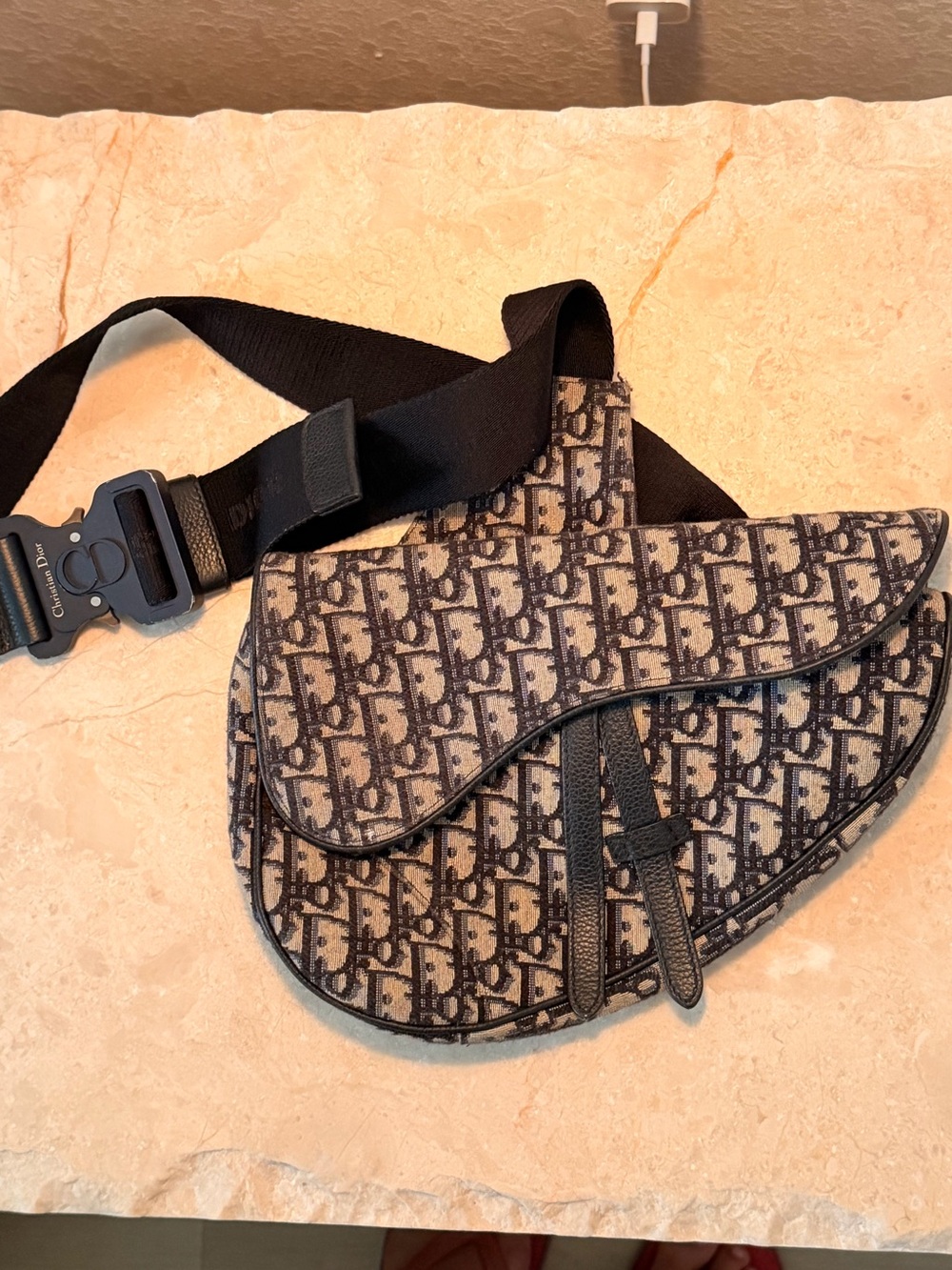 Dior Men’s Black and Beige Saddle Belt Bag